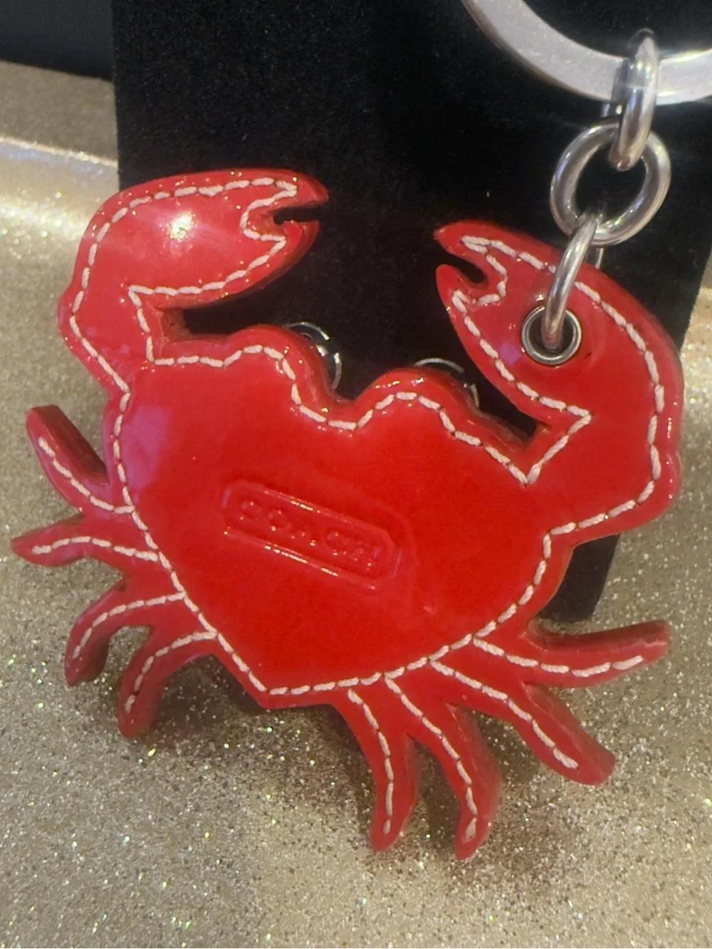 ❤️ Coach Limited Edition Red Crab Patent Leather Embossed Charm Key Ring - Rare!